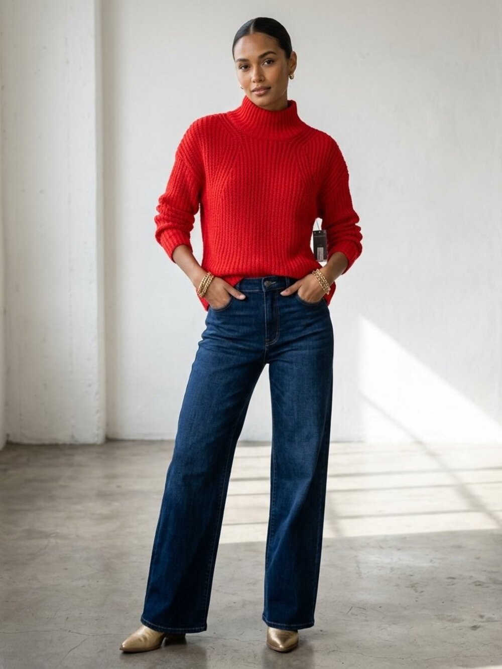 NWT Worthington Red Mock Neck Sweater Size PS Chunky Knit Cozy Pullover